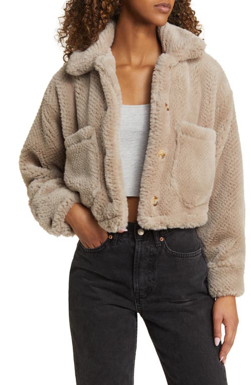 BLANKNYC Faux Fur Crop Jacket Dried Mushroom at Nordstrom,