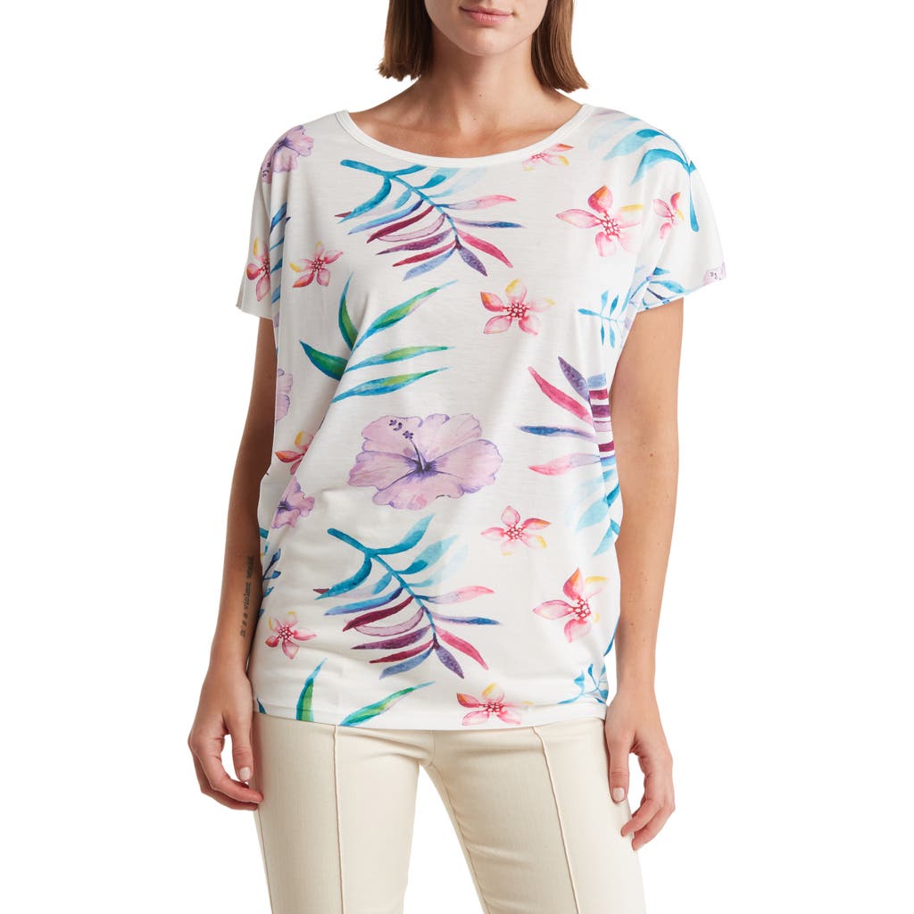 Go Couture Print Dolman Sleeve T-shirt In White/beetroot Purple