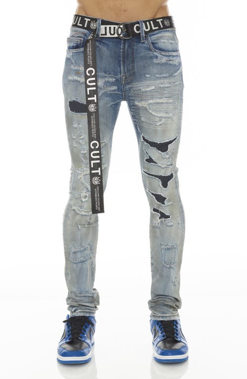 Shop Cult Of Individuality Punk Belted Rip & Repair Super Skinny Jeans In Blue