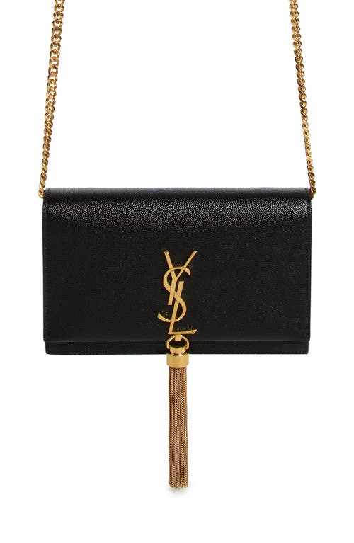 Saint Laurent Cassandre Kate Tassel Leather Wallet on a Chain in Nero at Nordstrom