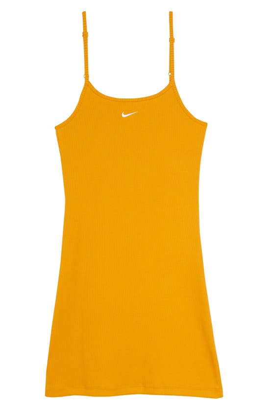 Nike Ribbed Stretch Cotton Minidress In Light Curry/ White