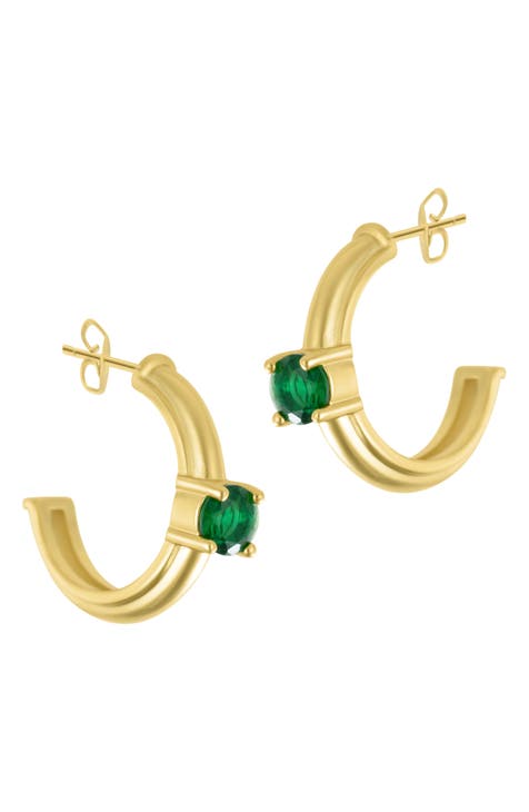 Emerald Color Cubic Zirconia Hoop Earrings
