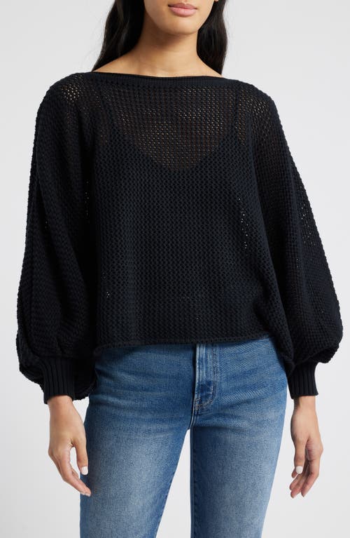 Brave+True Emilie Mesh Stitch Turtleneck Sweater in Black 