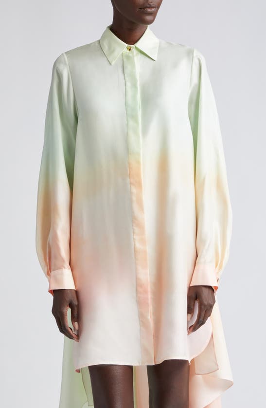 Shop Zimmermann Natura Long Sleeve Silk Mini Shirtdress In Coral Fields