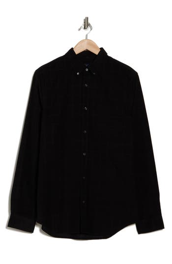 Ben Sherman Windowpane Long Sleeve Cotton Corduroy Button-up Shirt In Black
