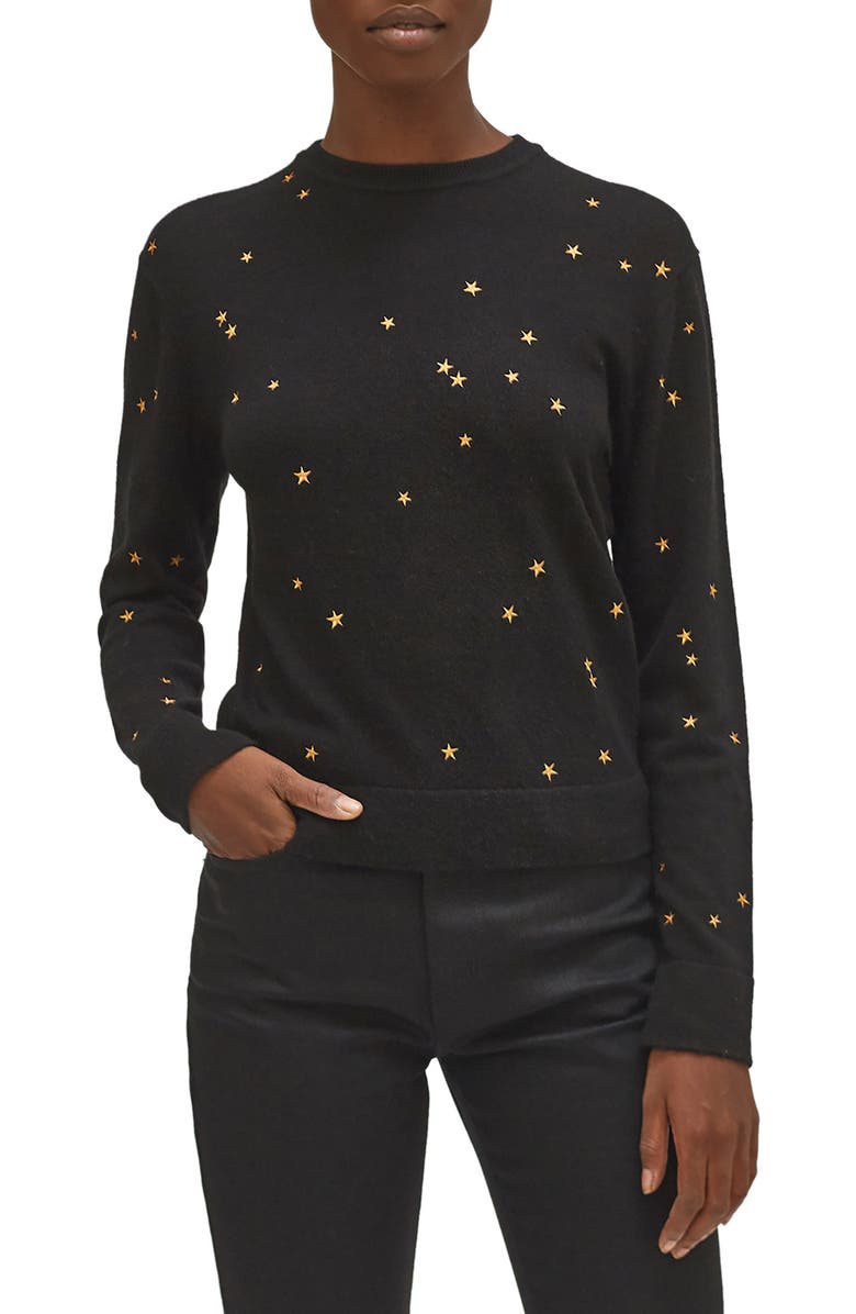 EQUIPMENT Nartelle Embroidered Star Sweater, Main, color, TRUE BLACK BROWN