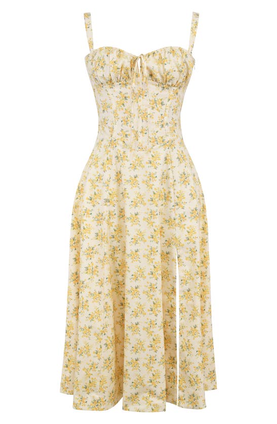 Shop House Of Cb Carmen Bustier Sundress In Yellow Floral Print