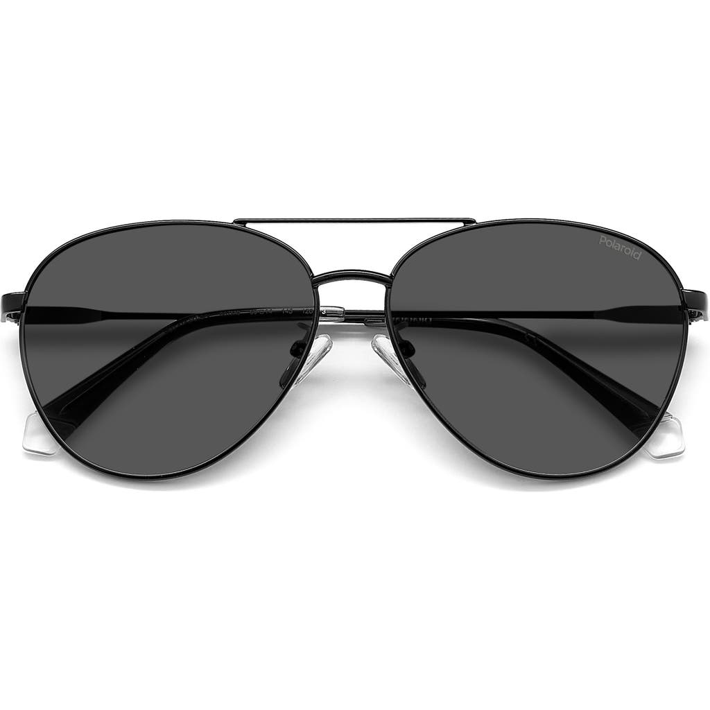 Polaroid 60mm Polarized Aviator Sunglasses In Black/gray Polar