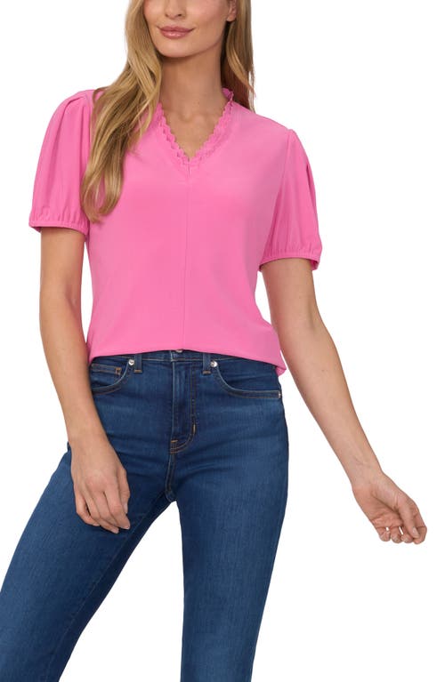 Shop Cece Scallop Puff Sleeve Top In Freeisa Pink