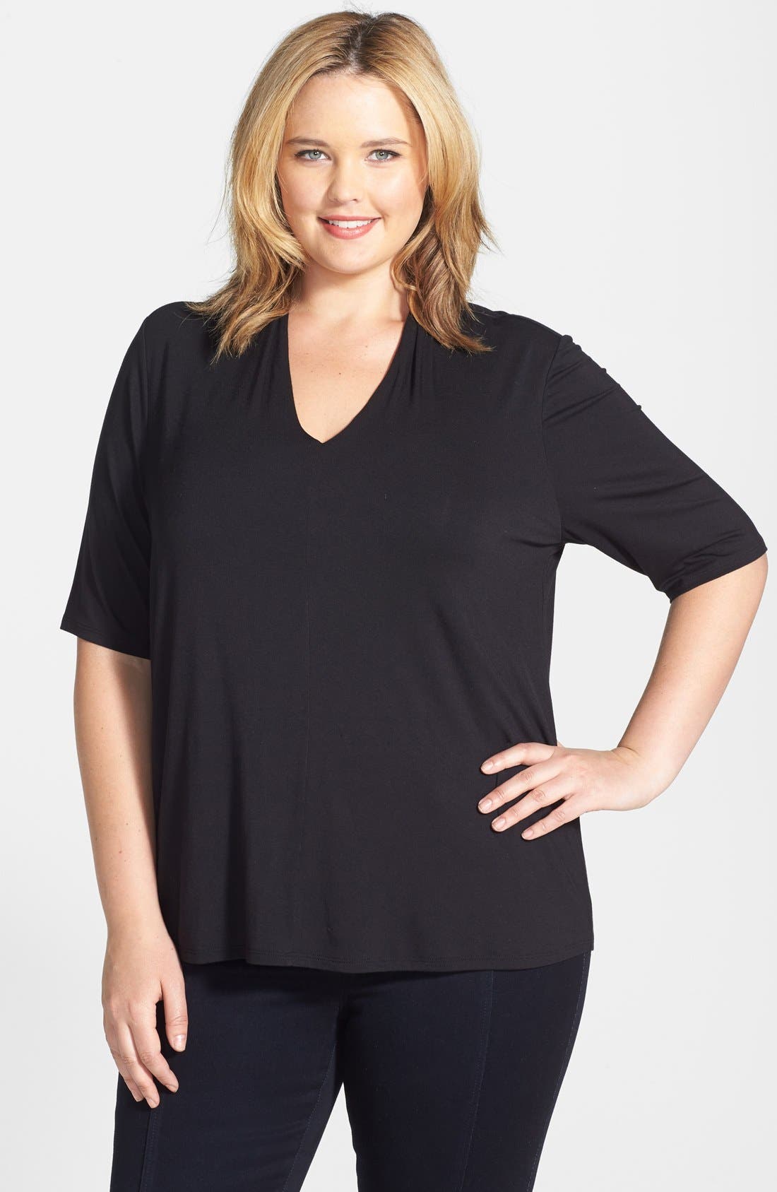 Sejour Elbow Sleeve VNeck Jersey Top (Plus Size) Nordstrom