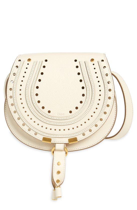 Shop Chloé Small Marcie Perforated Leather Crossbody Bag In Misty Ivory