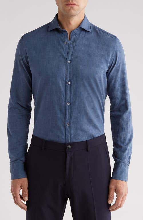 Canali Solid Cotton Button-Up Shirt Blue at Nordstrom,