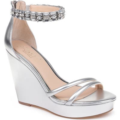 Jewel Badgley Mischka Kathleen Ankle Strap Wedge Sandal, Metallic