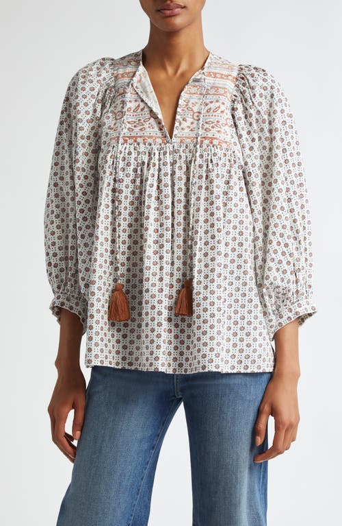 MILLE Charlie Print Tie Neck Blouse in Sedona 