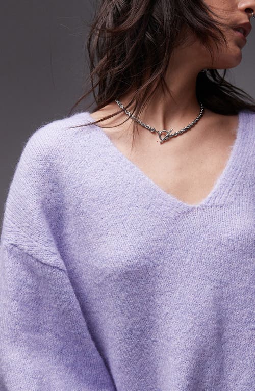 Shop Topshop Oversize V-neck Sweater In Lilac