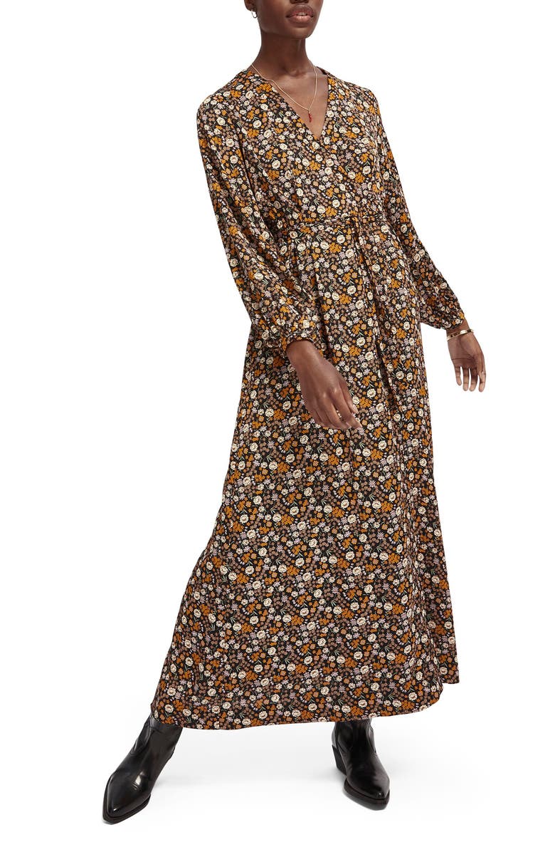 SCOTCH & SODA Print Tie Waist Maxi Dress, Main, color, COMBO E