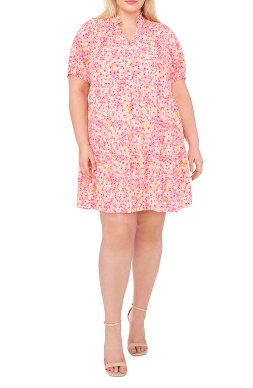 Cece Floral Print Babydoll Dress In Pink