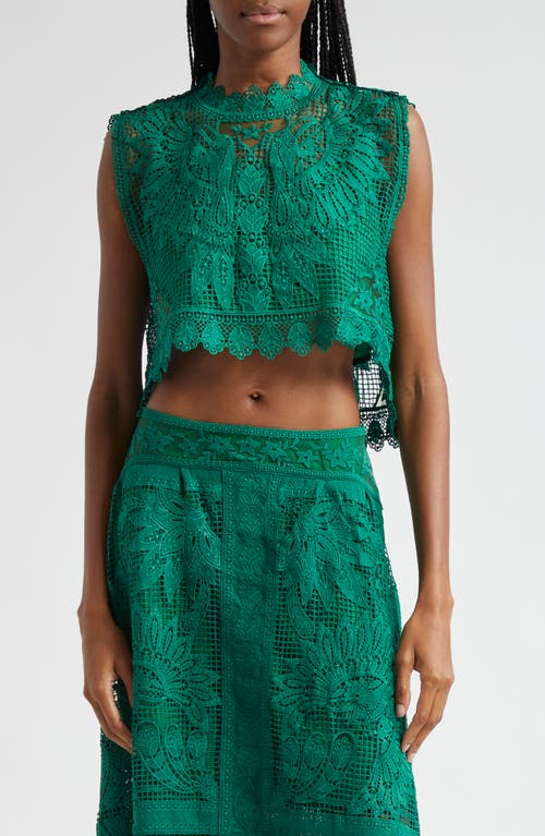 FARM Rio Toucan Guipure Lace Sleeveless High-Low Crop Top Green at Nordstrom,