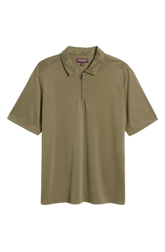 Johnston & Murphy Vintage Bird's Eye Quarter Zip Polo In Olive