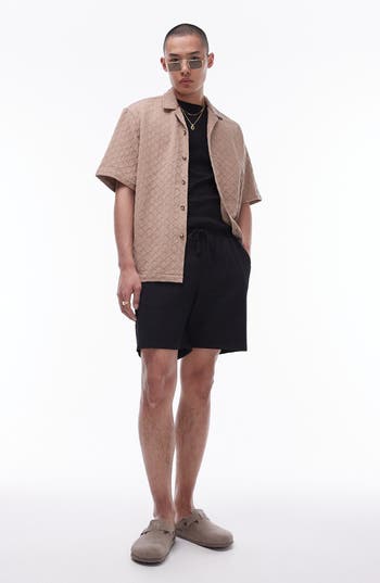 Shop Topman Plissé Drawstring Shorts In Black
