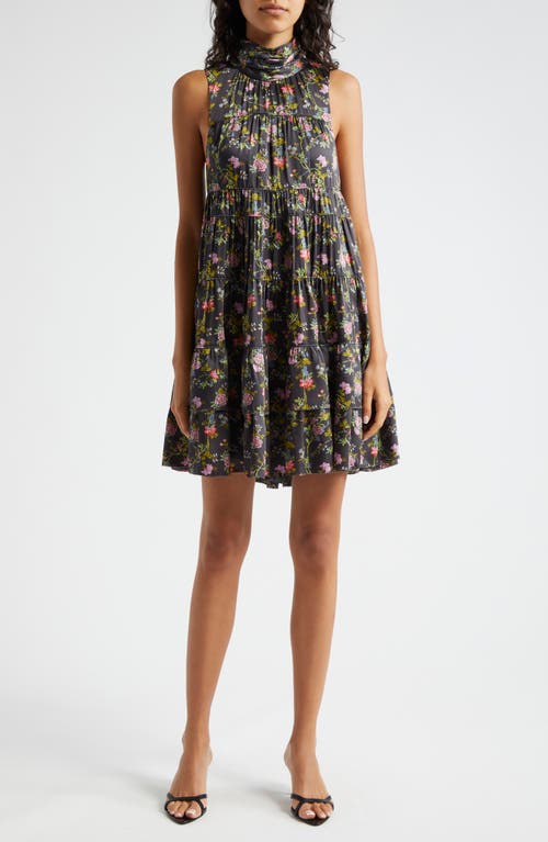 Shop Cinq À Sept Giselle Floral Sleeveless Tiered Babydoll Dress In Black Multi