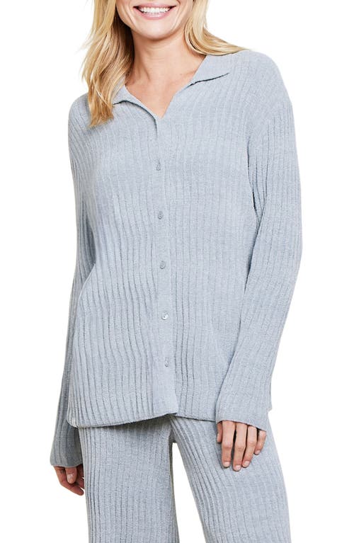 Shop Barefoot Dreams Cozychic® Ultra Lite® Wave Rib Button-up Shirt In Moonbeam