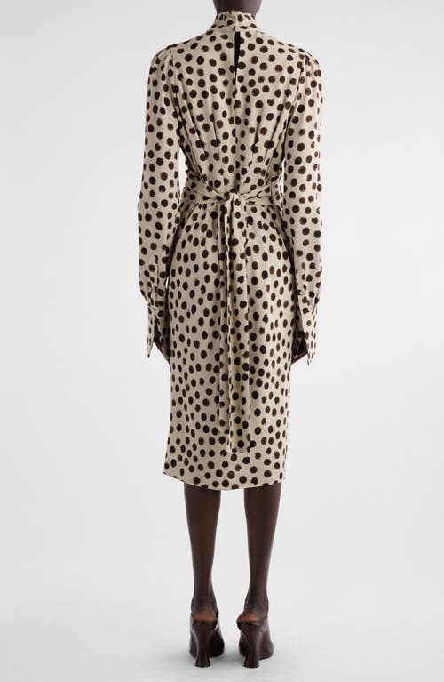 Shop Dries Van Noten Delvet Polka Dot Long Sleeve Tie Waist Dress In Ivory