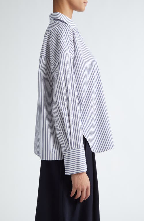 Shop Partow Theo Stripe Cotton Button-up Shirt In Navy Stripe