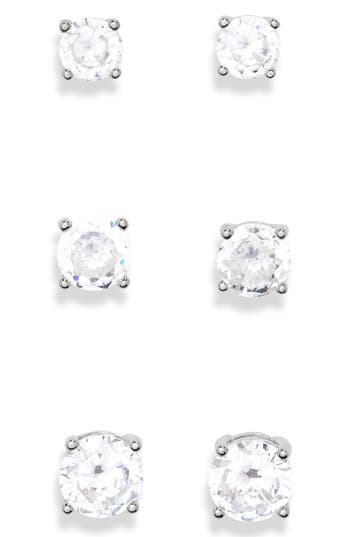 Nordstrom Rack Set Of 3 Stud Earrings In Clear- Silver