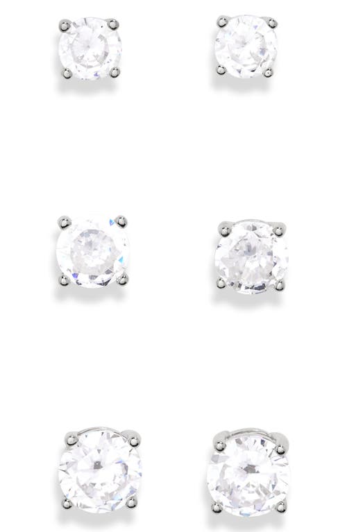 Nordstrom Rack Set Of 3 Stud Earrings In Clear- Silver