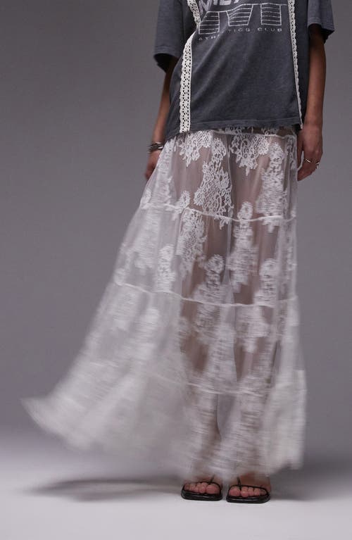 Shop Topshop Tiered Sheer Lace Maxi Skirt In Ivory