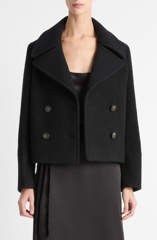 Shop Vince Double Breasted Crop Boiled Wool Peacoat In Black