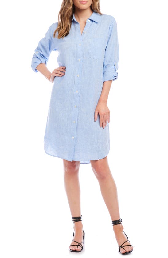 Shop Karen Kane Linen Shirtdress In Capri Blue