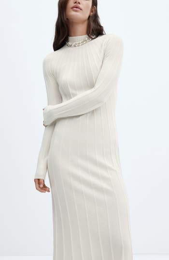 Topshop Long Sleeve Funnel Neck Rib Sweater Dress