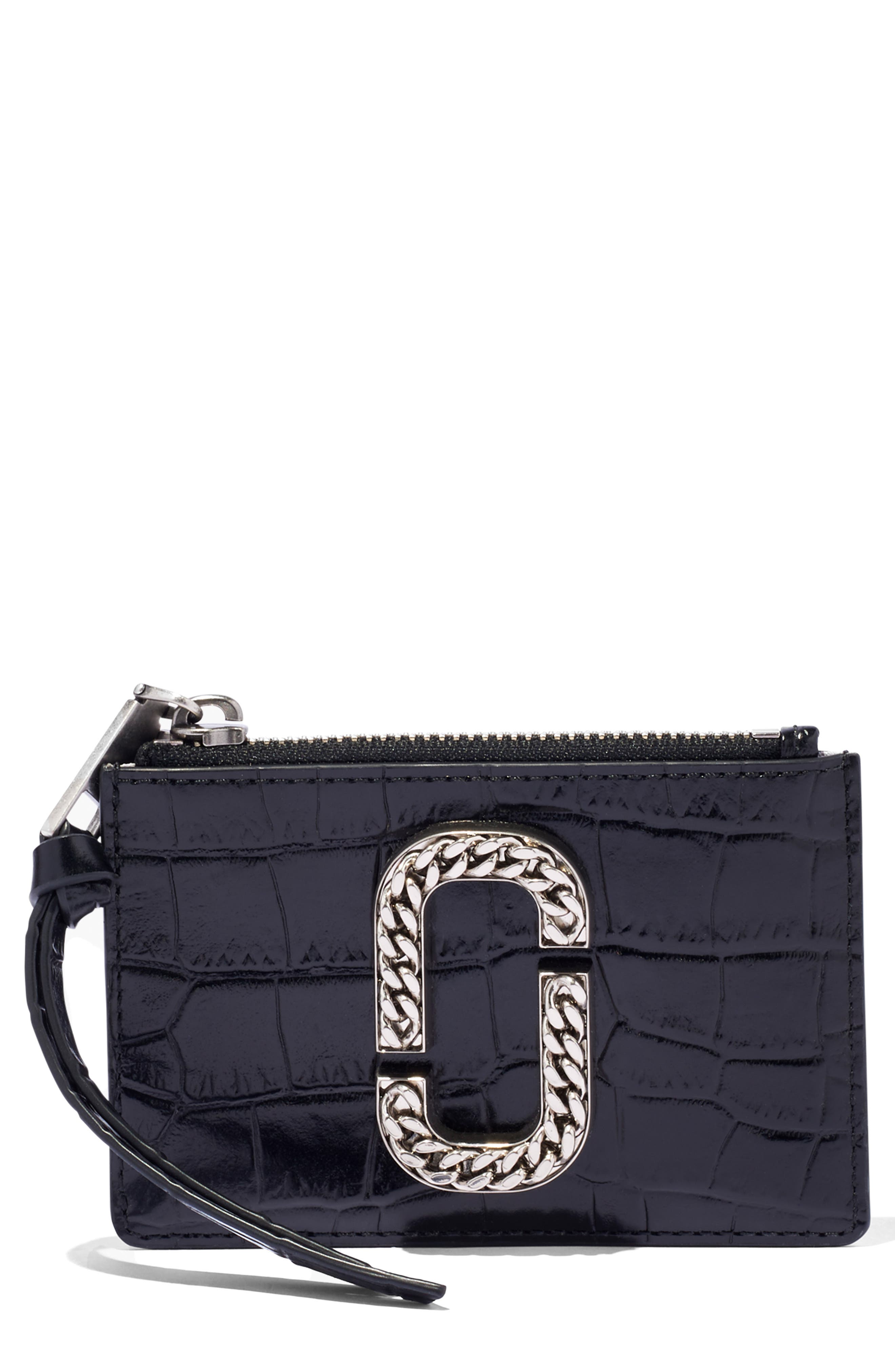 Marc Jacobs vs Michael Kors: Marc Jacobs Black The Snapshot Croc Embossed Top Zip Multi Wallet