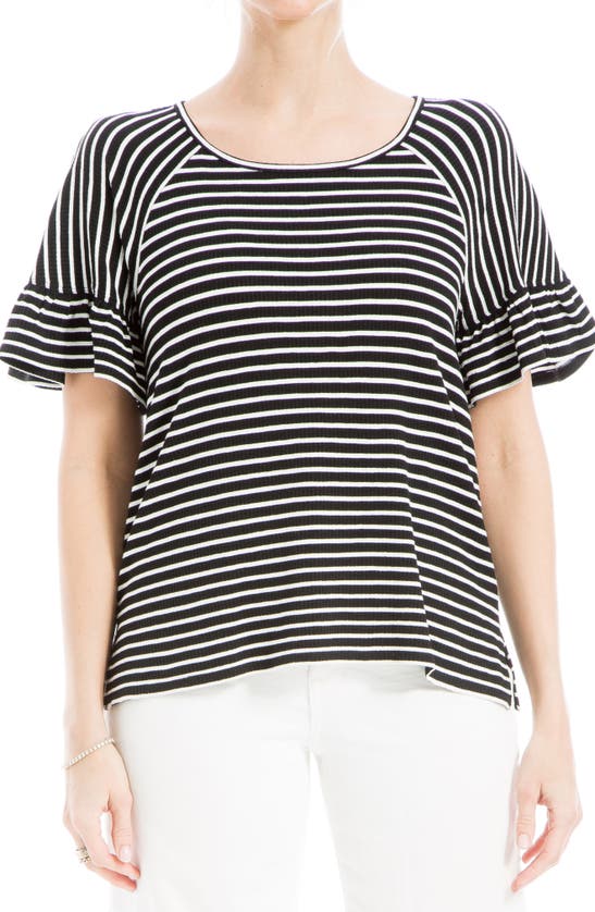 Max Studio Stripe Flutter Sleeve Top In Black/ Ivory Stripe