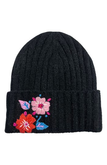 Marcus Adler Embroidered Flower Beanie In Black