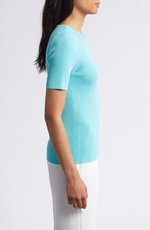 Tahari Asl Short Sleeve Sweater In Turquoise