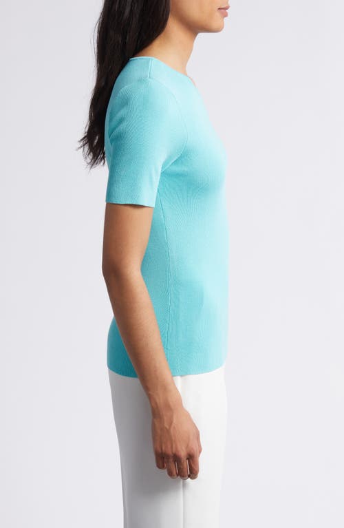 Shop Tahari Asl Short Sleeve Sweater In Turquoise