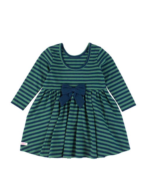 Shop Rufflebutts Toddler Girls Knit Long Sleeve Twirl Dress In Fir Green & Navy Stripe