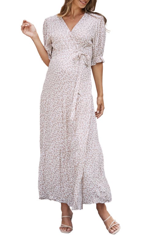 Angel Maternity Floral Wrap Maternity Dress in Nude