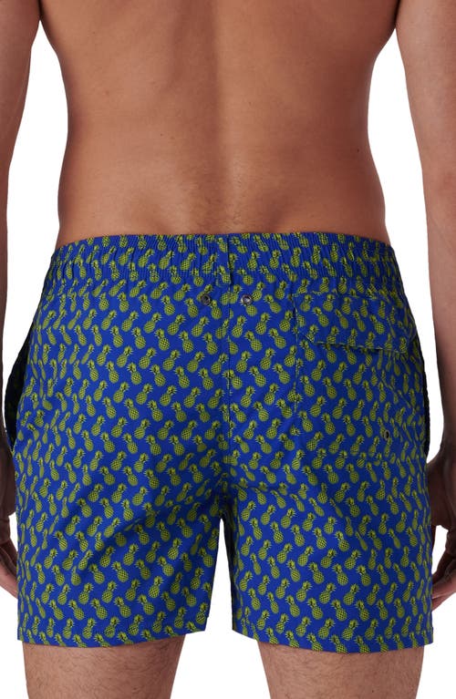 Shop Bugatchi Print Archer Mid Length Swim Trunks In Royal