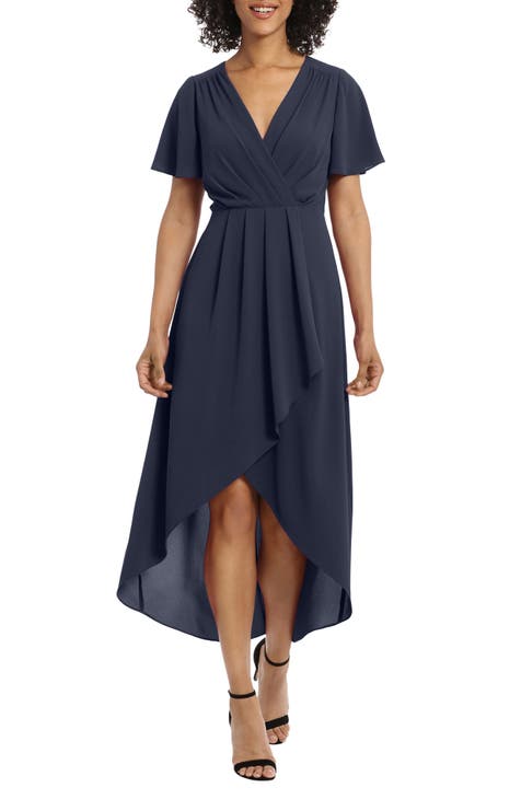 Short Sleeve High-Low Faux Wrap Dress