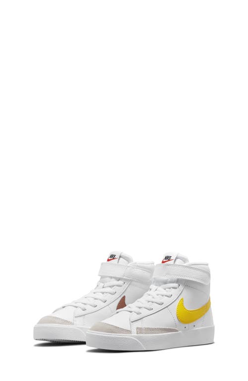 Nike Kids' Blazer Mid '77 High Top Sneaker in White/Vivid Sulfur/Pecan