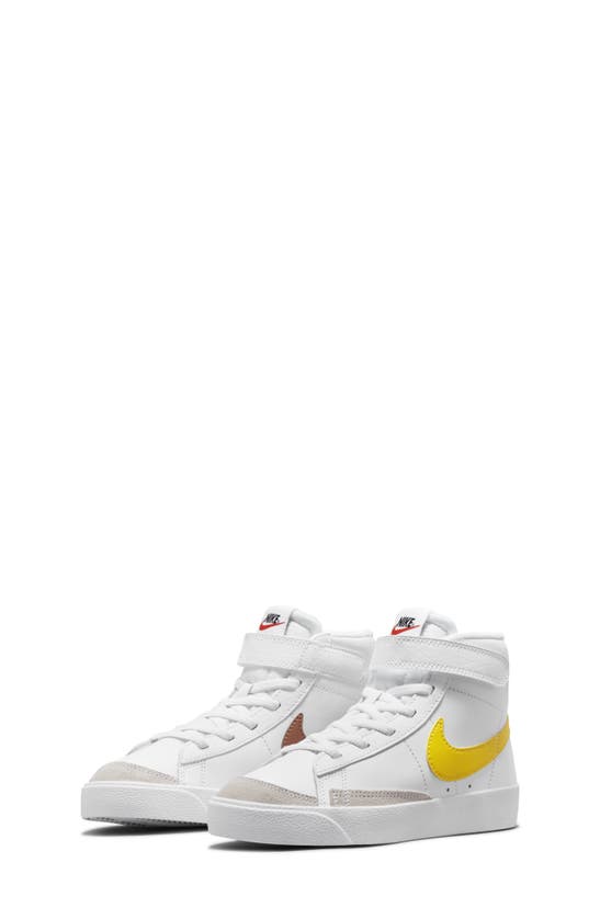 Nike Kids' Blazer Mid '77 High Top Sneaker In White/ Vivid Sulfur/ Pecan