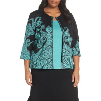 Plus Size Ming Wang Paisley Jacquard Knit Jacket, Green