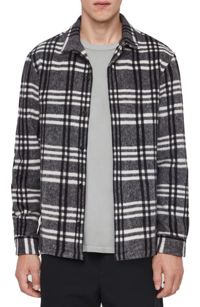 Click to view more detailed imagery on our partner's website Allsaints Zenith Regular Fit Plaid Button-up Fleece Overshirt In Grey
