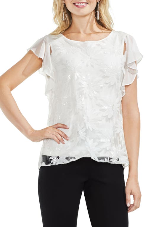 Embroidered Sequin Ruffle Sleeve Blouse in New Ivory