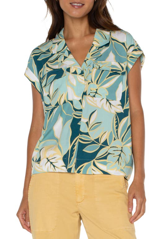 Liverpool Los Angeles Floral Camp Shirt Teal Tropical at Nordstrom,