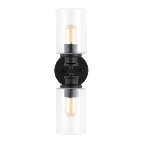 Jonathan Y Jules Cylinder 2-light Iron/seeded Glass Farmhouse Contemporary Led Wall Sconce In Black